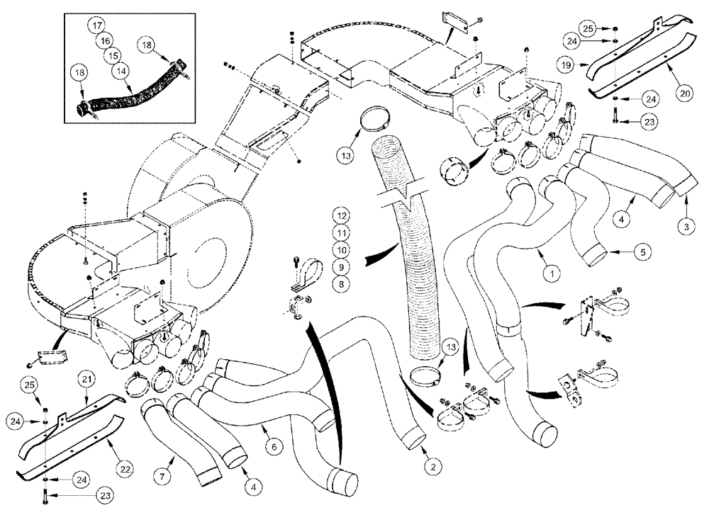 Схема запчастей Case IH 2555 - (09C-20) - AIR DUCTS AND HOSES - 4 ROW WIDE (15) - HANDLING SYSTEM