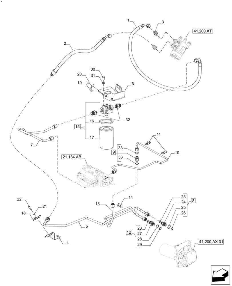 Схема запчастей Case IH FARMALL 110A - (41.200.AX[02]) - TANDEM HYDRAULIC PUMP PIPING - POWER SHUTTLE (41) - STEERING