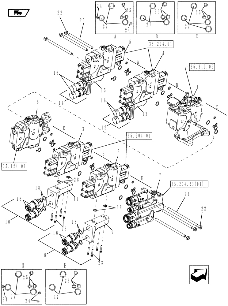 Схема запчастей Case IH MAGNUM 210 - (35.204.23[02]) - REMOTE HYDRAULIC VALVE 4 STACK (35) - HYDRAULIC SYSTEMS