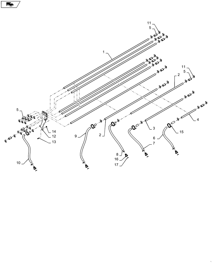 Схема запчастей Case IH 1260 - (80.150.09[02]) - BULK FILL - HOSES MIDDLE LT 80, MODEL YEAR 2011 (80) - CROP STORAGE/UNLOADING