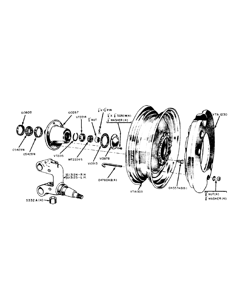 Схема запчастей Case IH 300-SERIES - (140) - FRONT WHEEL, HUB AND SPINDLE, STANDARD FOR 300-310 UTILITY (06) - POWER TRAIN