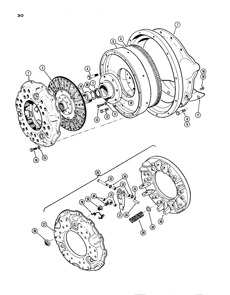 Схема запчастей Case IH 1200 - (030) - CLUTCH-FLYWHEEL AND HOUSING, (451) DIESEL ENGINE (02) - ENGINE