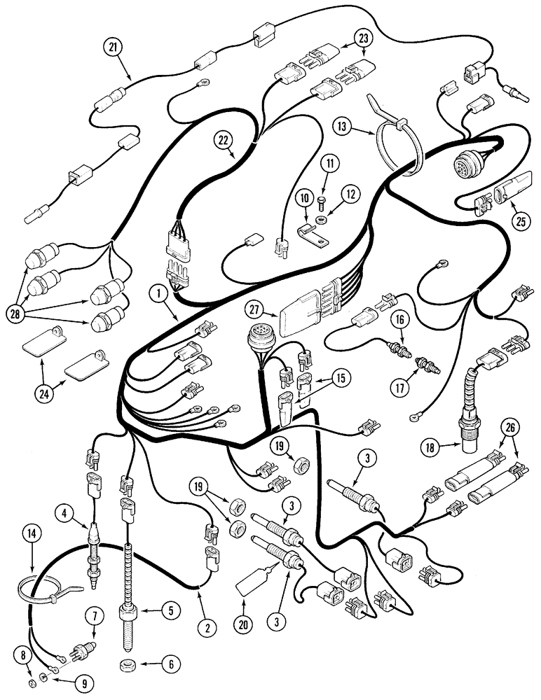 Схема запчастей Case IH 5140 - (4-002) - ELECTRICAL HARNESS, TRANSMISSION AND CONNECTIONS, -JJF1029999 (04) - ELECTRICAL SYSTEMS