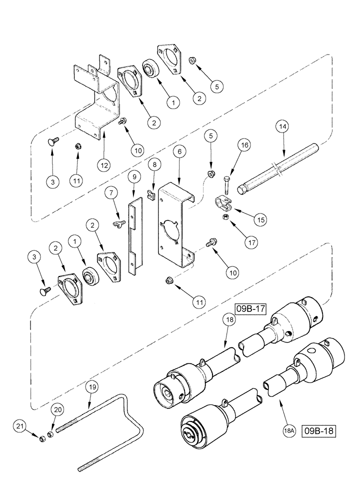 Схема запчастей Case IH 1020 - (09B-13) - KNIFE JACKSHAFT DRIVE - 15 AND 16.5 FOOT HEADERS (09) - CHASSIS/ATTACHMENTS