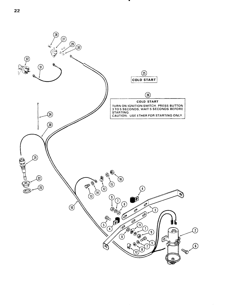 Схема запчастей Case IH 1090 - (022) - ETHER STARTING KIT, (451B) DIESEL ENGINE (02) - ENGINE