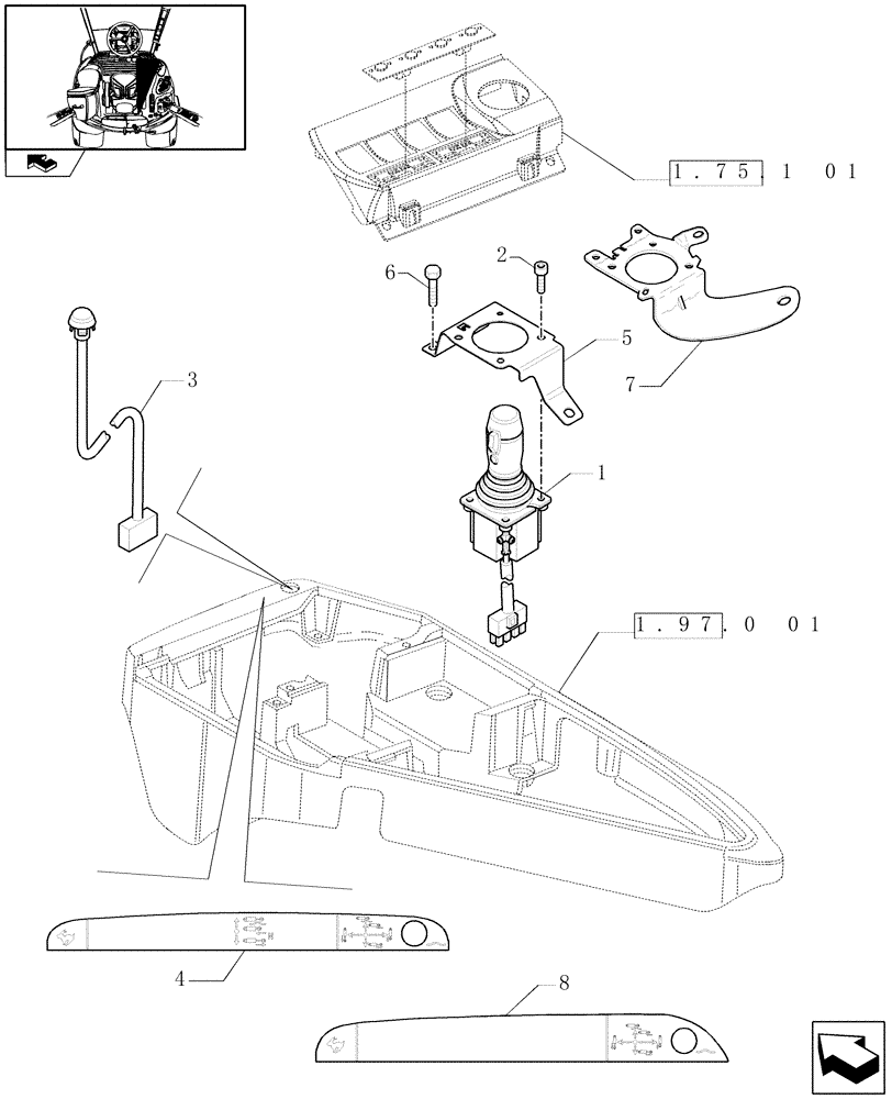 Схема запчастей Case IH PUMA 125 - (1.75.1/03) - ELECTRONIC JOYSTICK WITH PROPORTIONAL SIMULTANEOUS CONTROL OF 3RD VALVE (VAR.335782-339782) (06) - ELECTRICAL SYSTEMS