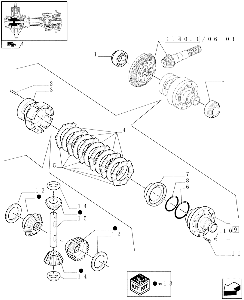 Схема запчастей Case IH PUMA 155 - (1.40.1/07[01]) - (CL.4) FRONT AXLE W/MULTI-PLATE DIFF. LOCK AND STEERING SENSOR - DIFFERENTIAL (04) - FRONT AXLE & STEERING