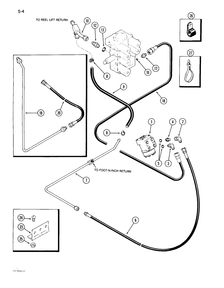 Схема запчастей Case IH 1640 - (5-04) - POWER STEERING SYSTEM, SUPPLY AND RETURN SYSTEM, PRIOR TO SERIAL NO. JJC0097190 (04) - STEERING