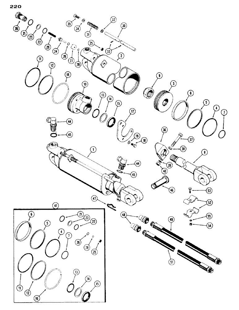 Схема запчастей Case IH 430 - (220) - REMOTE HYDRAULIC CYLINDER AND HOSES, WITH HYDRAULIC LIMIT STOP (08) - HYDRAULICS