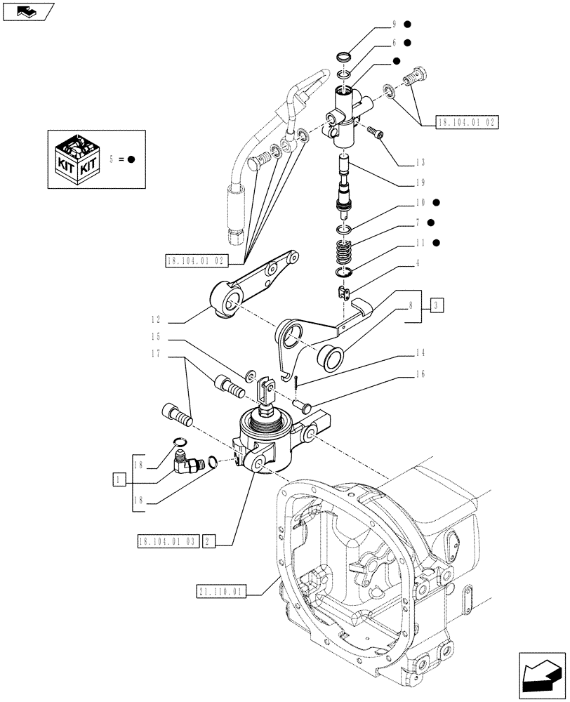 Схема запчастей Case IH FARMALL 65C - (18.104.01[01]) - PTO ENGAGEMENT CLUTCH, SERVOCONTROL - CYLINDER AND RELEVANT PARTS - W/CAB (18) - CLUTCH