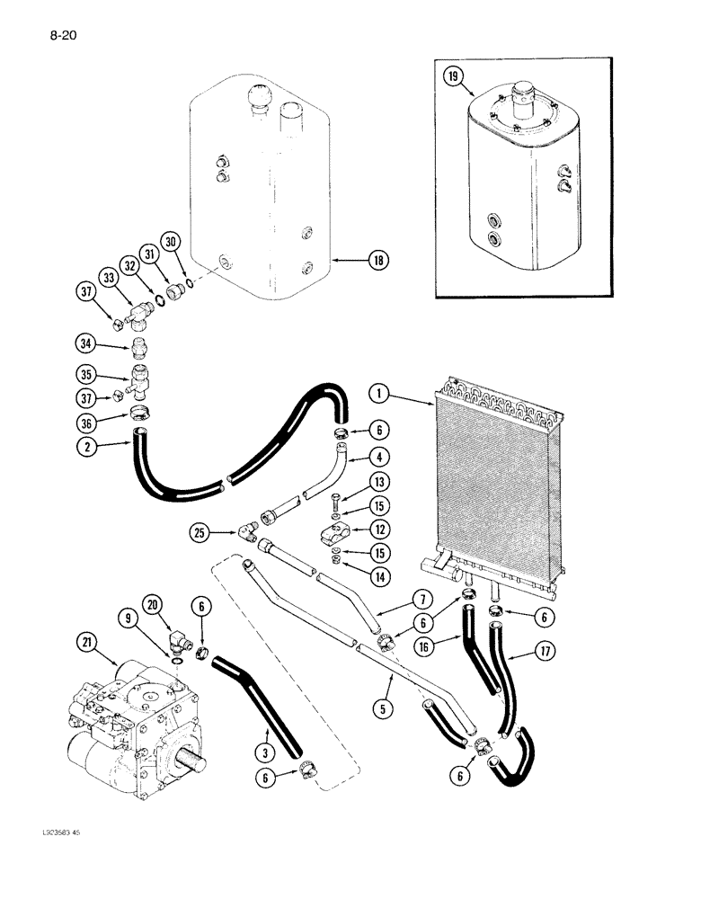 Схема запчастей Case IH 1640 - (8-020) - OIL COOLER SYSTEM, CORN AND GRAIN COMBINE, W/POWER GUIDE AXLE, SERIAL NO. JJC0097190 & AFTER (07) - HYDRAULICS