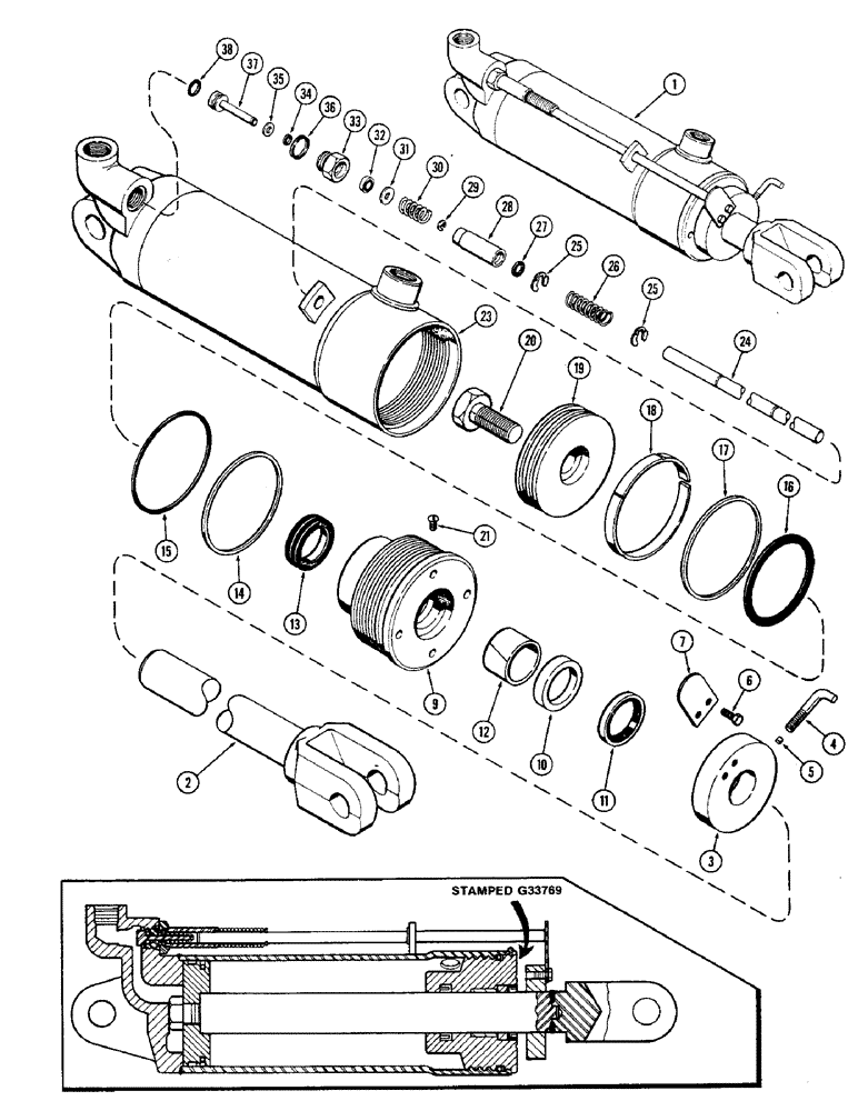 Схема запчастей Case IH 2470 - (412) - G33769 PORTABLE CYLINDER ASSEMBLY, 4 INCH DIAMETER CYLINDER WITH 8 INCH STROKE (09) - CHASSIS/ATTACHMENTS