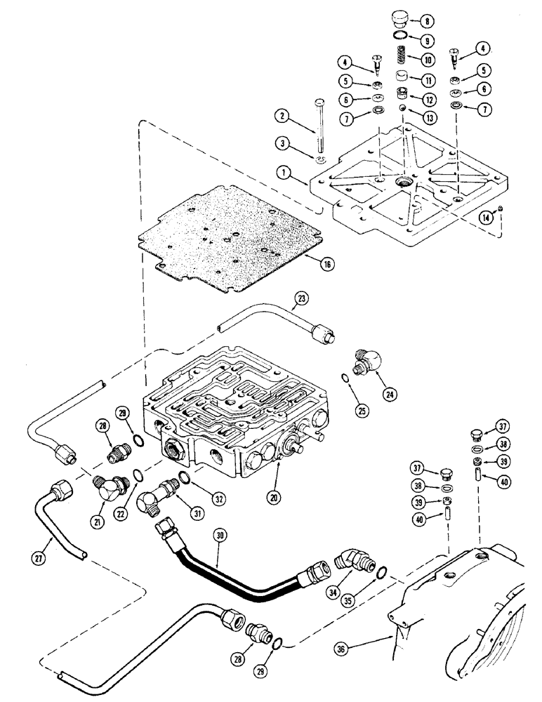 Схема запчастей Case IH 2870 - (254) - TRANSMISSION CONTROL VALVE AND TUBES (06) - POWER TRAIN