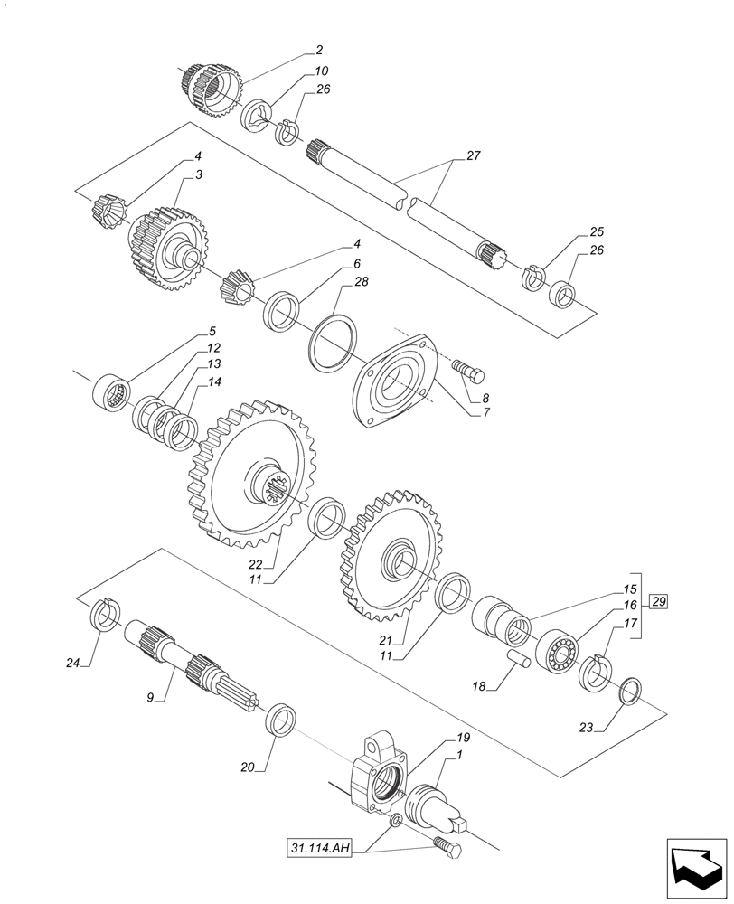 Схема запчастей Case IH FARMALL 140A - (31.114.AB) - VAR - 390844, 330808 - SHAFT & GEAR - 2-SPEED (540/1000 RPM) (31) - IMPLEMENT POWER TAKE OFF