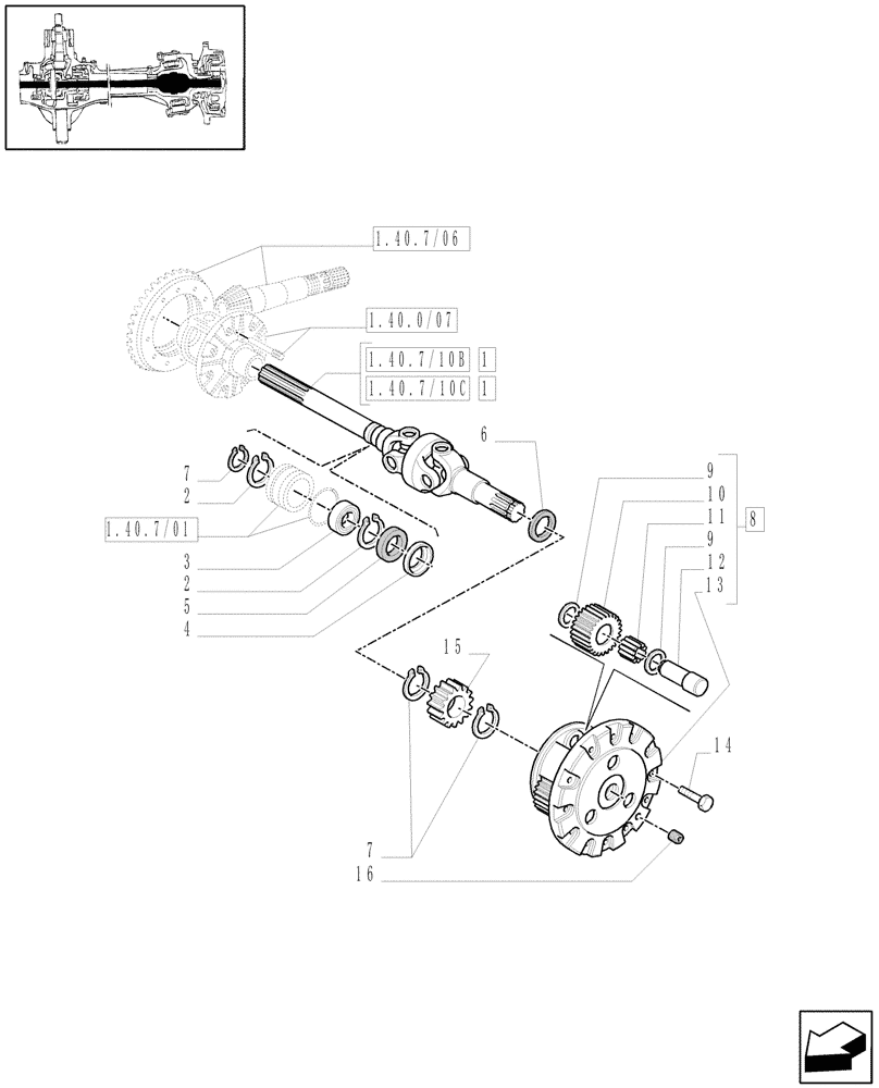 Схема запчастей Case IH MXM190 - (1.40.7/10[02]) - (VAR.463/1) 4WD FRONT AXLE WITH SUSPENSIONS, BRAKE, TERRALOCK, FPS - GEARS AND DIFFERENTIAL AXLE (04) - FRONT AXLE & STEERING