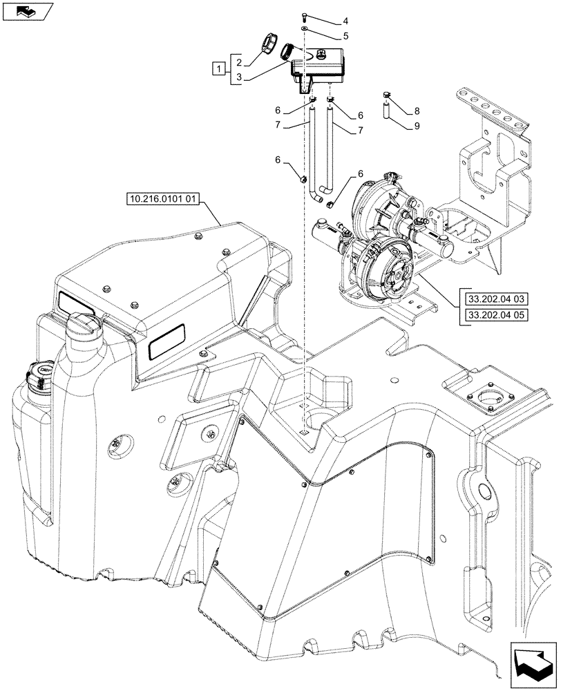 Схема запчастей Case IH PUMA 200 - (33.202.04[07]) - ABS SYSTEM - PNEUMATIC TRAILER BRAKE - REAR BRAKE FLUID RESERVOIR (VAR.743922) (33) - BRAKES & CONTROLS