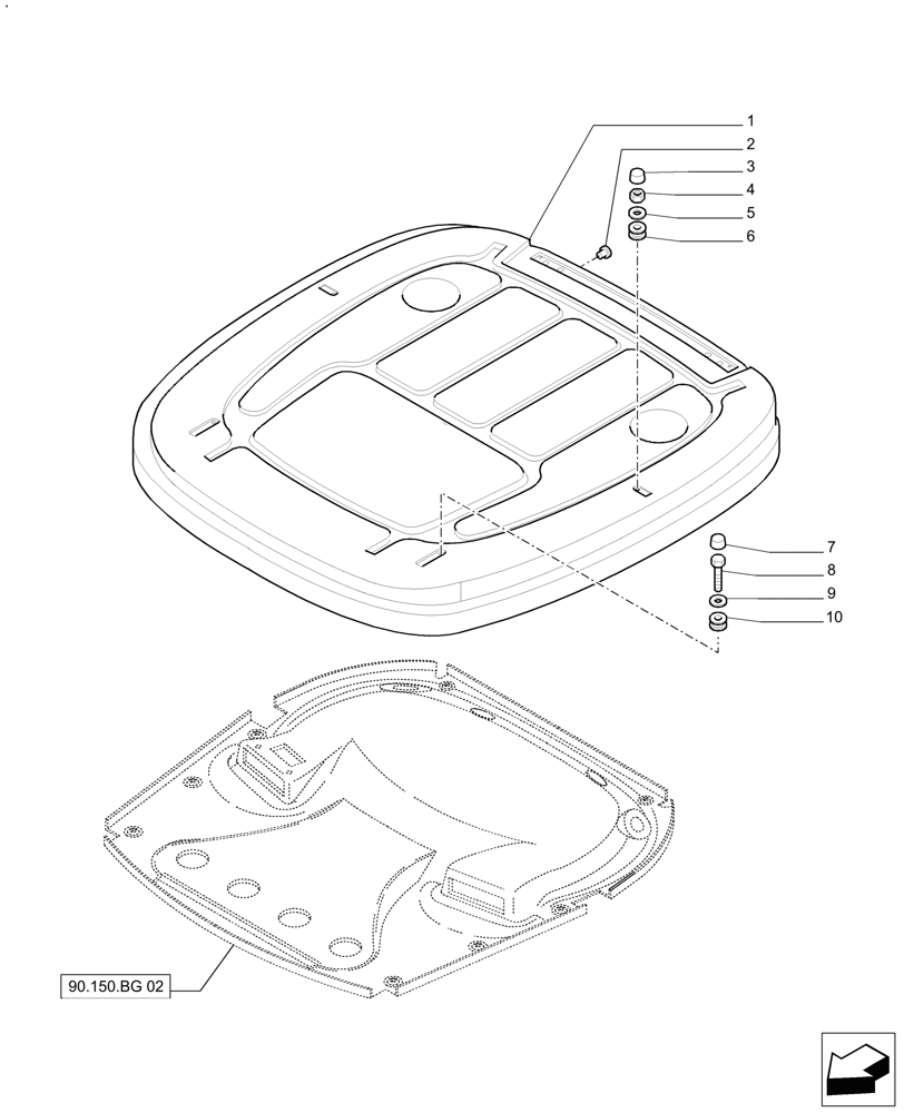 Схема запчастей Case IH FARMALL 140A - (90.150.BG[01]) - CAB ROOF (90) - PLATFORM, CAB, BODYWORK AND DECALS