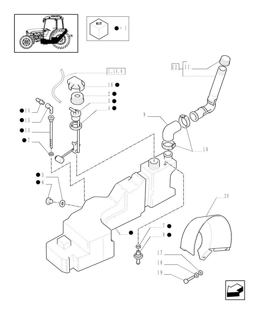 Схема запчастей Case IH JX1085C - (1.14.0/02) - (VAR.207) FUEL TANK WITH CLEARANCE FROM GROUND 70MM - FUEL TANK AND GUARD (02) - ENGINE EQUIPMENT