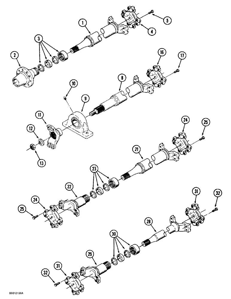 Схема запчастей Case IH 9390 - (6-128) - DRIVE SHAFT ASSEMBLIES, POWER SHIFT TRACTOR (06) - POWER TRAIN