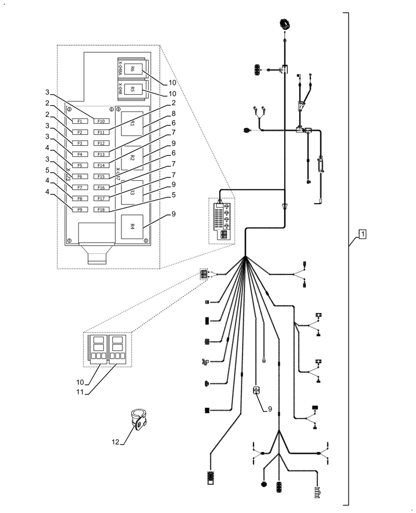 Схема запчастей Case IH FARMALL 120A - (55.100.BZ[03]) - MAIN HARNESS, CAB (55) - ELECTRICAL SYSTEMS
