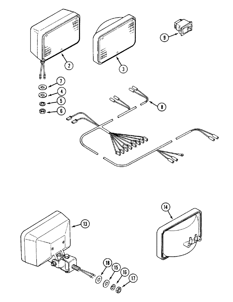 Схема запчастей Case IH 1594 - (4-86) - FLOOD LAMP, NORTH AMERICA ONLY, FRONT (04) - ELECTRICAL SYSTEMS