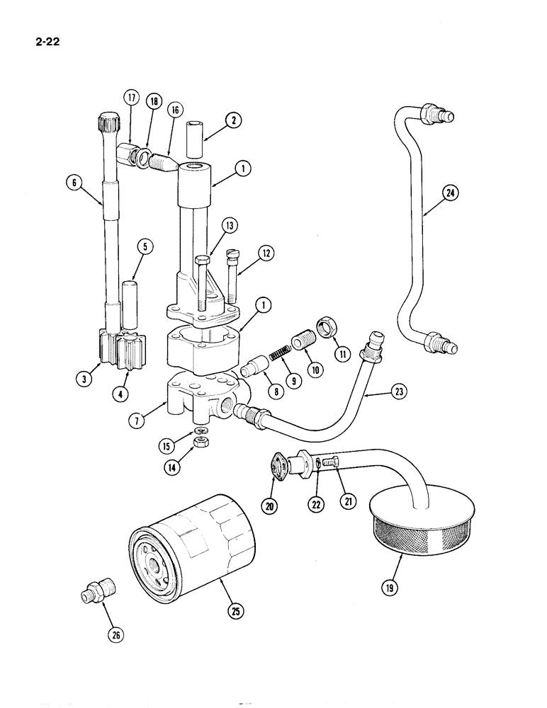 Схема запчастей Case IH 1194 - (2-22) - LUBRICATING OIL PUMP, TUBES AND FILTER (02) - ENGINE