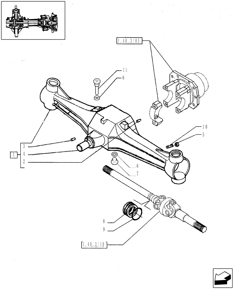 Схема запчастей Case IH JX95 - (1.40.4/01) - (VAR.540) CLASS 2 FRONT AXLE WITH 2ND STEERING CYLYNDER (4OKHPH) - BOX (04) - FRONT AXLE & STEERING