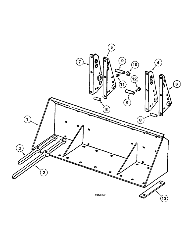 Схема запчастей Case IH 2350 - (3-20) - MANURE BUCKET, WITH FOUR PIECE MOUNTING BRACKETS 