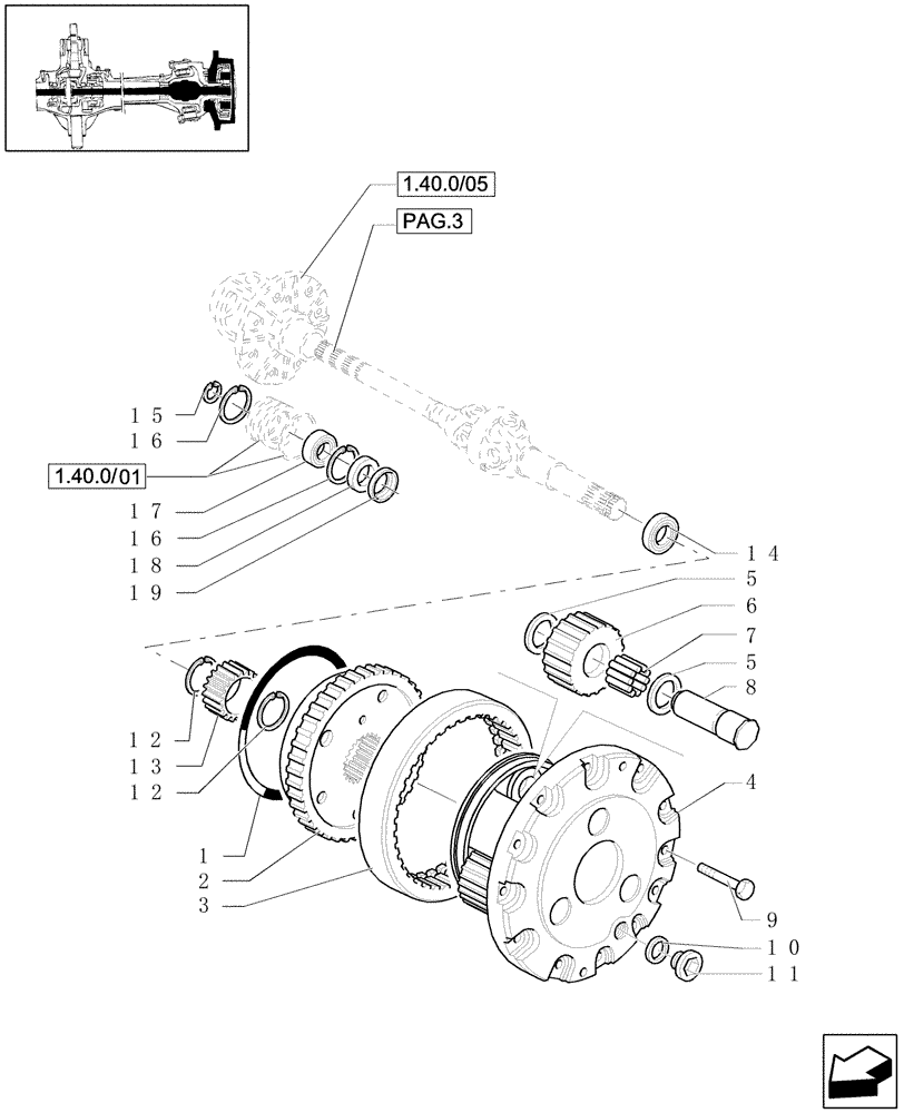 Схема запчастей Case IH JX1090U - (1.40. 0/06[04]) - FRONT AXLE 4WD - EPICYCLIC REDUCTION GEAR - C4998 (04) - FRONT AXLE & STEERING