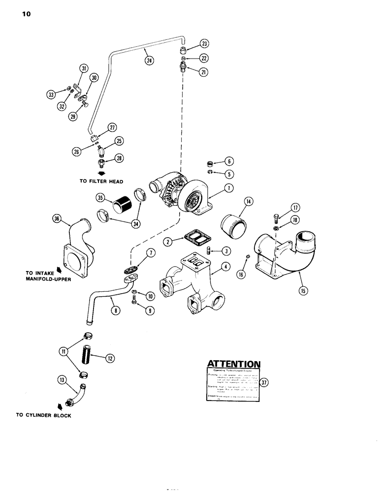 Схема запчастей Case IH 504DTI - (010) - TURBOCHARGER AND ATTACHING PARTS, ENGINE LESS FUEL DEVICE, 504DTI INTERCOOLED DIESEL ENGINES (10) - ENGINE