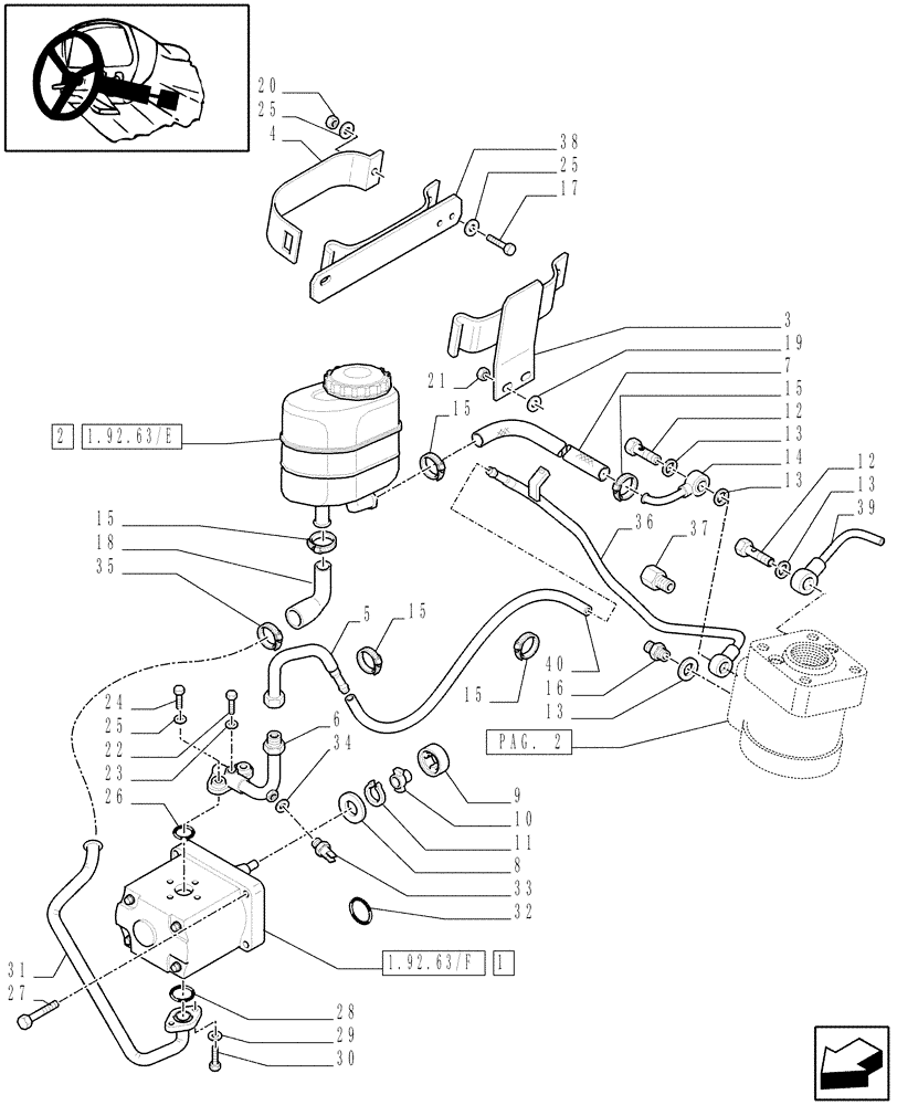 Схема запчастей Case IH JX95 - (1.92.63[03A]) - POWER STEERING - PUMP AND PIPES - D7015 (10) - OPERATORS PLATFORM/CAB