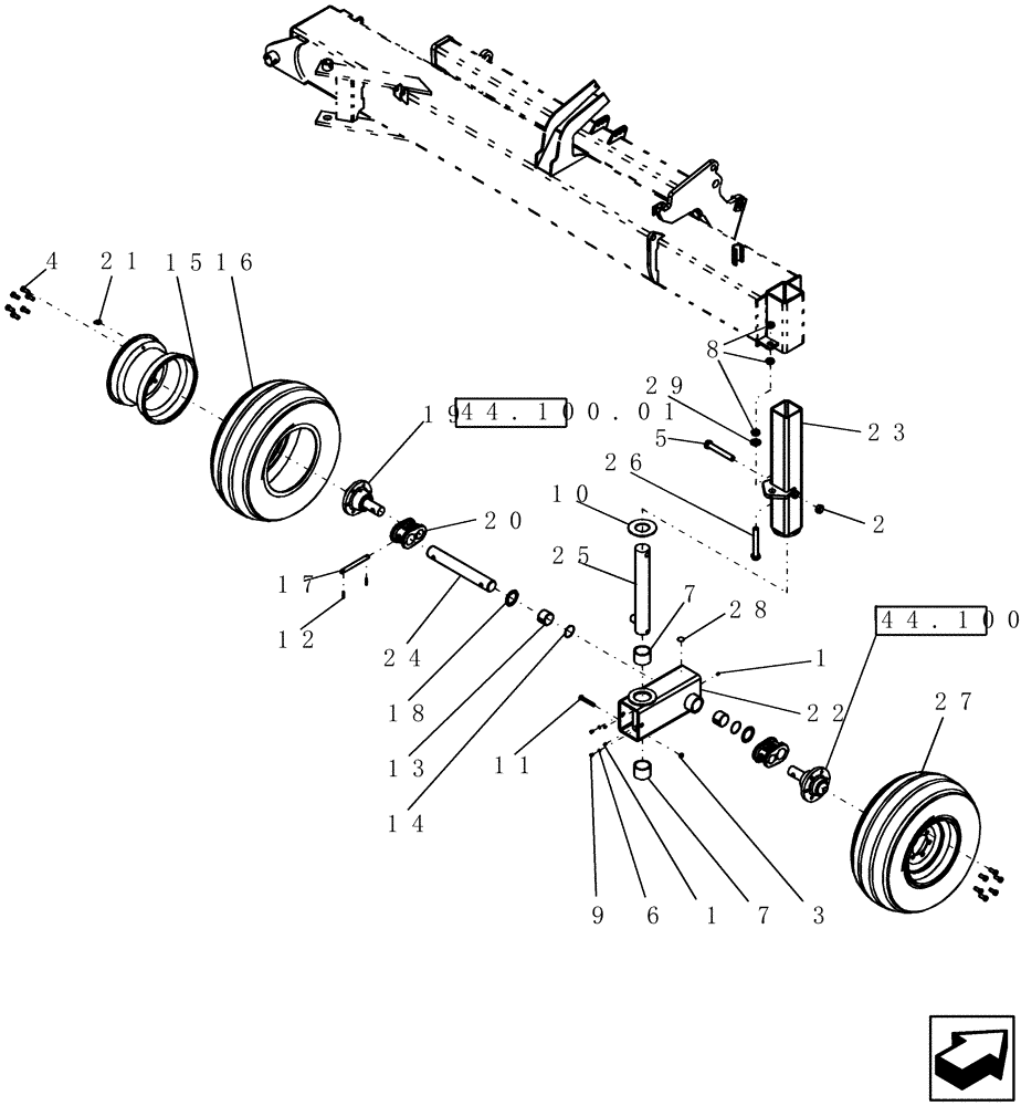 Схема запчастей Case IH 700 - (39.100.08) - BEAM, OUTER WING CASTER AND TIRES BEFORE 01/2010 (39) - FRAMES AND BALLASTING