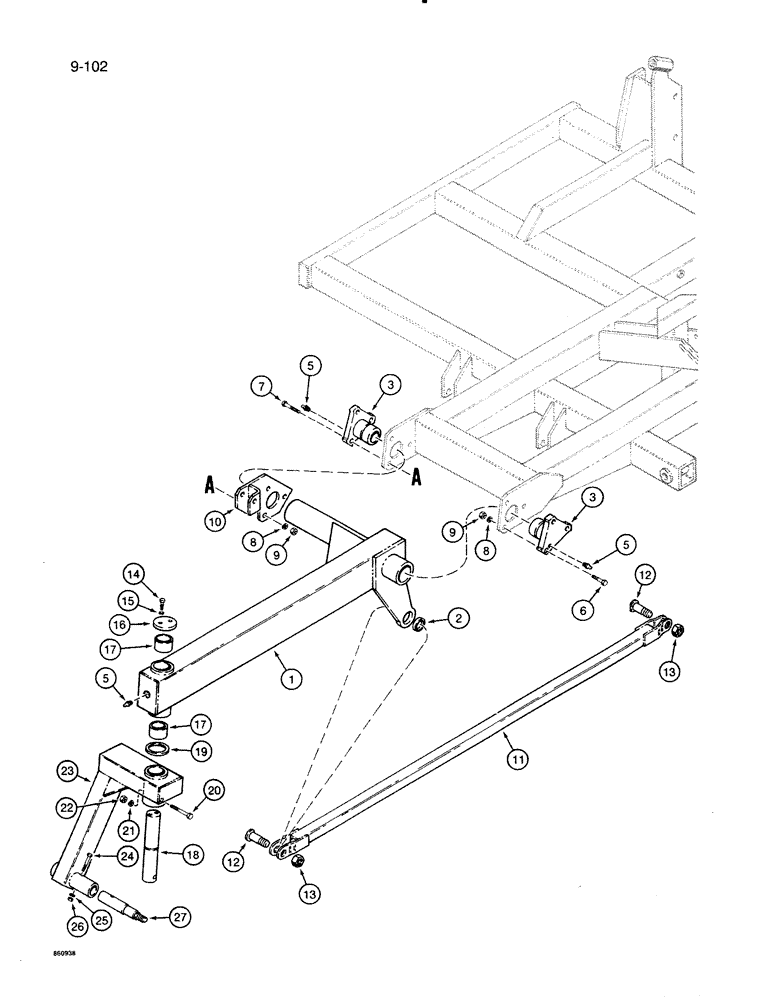 Схема запчастей Case IH 8500 - (9-102) - LIFT ASSIST PARTS, USED W/ FRAME SECTION NUMBER 1, UNITS W/O SPRING CENTERED CASTER, 45 WIDE DRILL (09) - CHASSIS/ATTACHMENTS