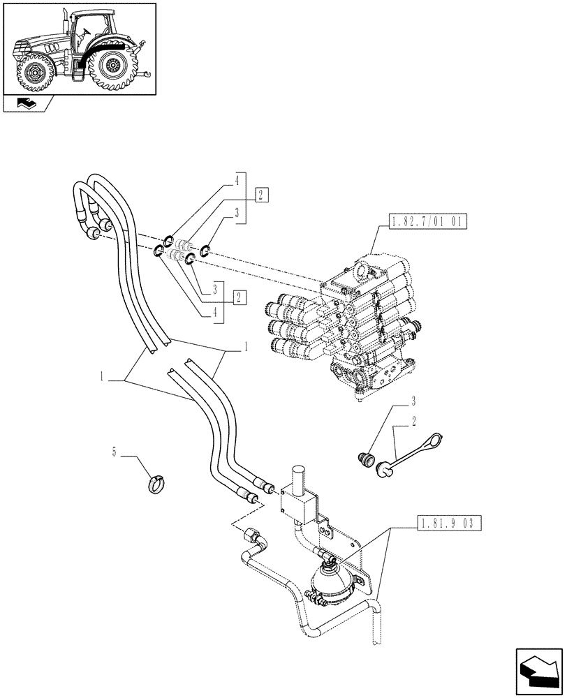 Схема запчастей Case IH MAXXUM 115 - (1.81.9/01) - TUBES FOR FRONT HPL FROM ELECTROHYDRAULIC REMOTE VALVES (VAR.331926) (07) - HYDRAULIC SYSTEM