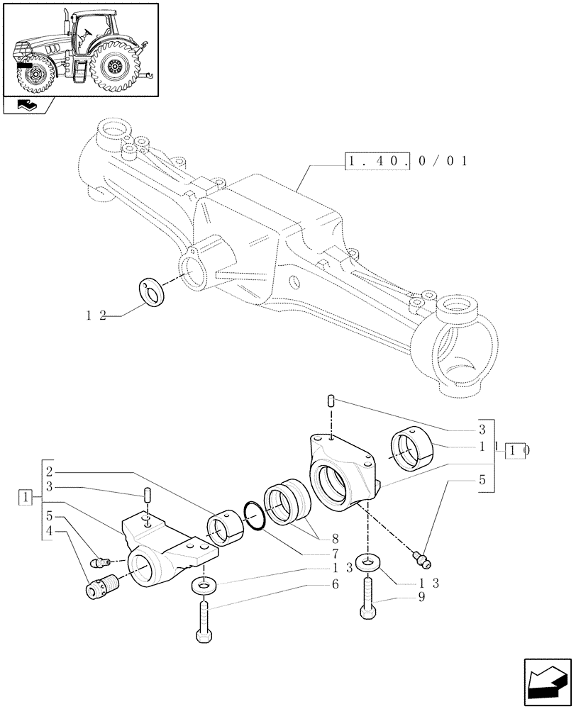 Схема запчастей Case IH MAXXUM 140 - (1.21.1[02]) - SUPPORT FOR 4WD STANDARD FRONT AXLE - TRUNNINS (03) - TRANSMISSION