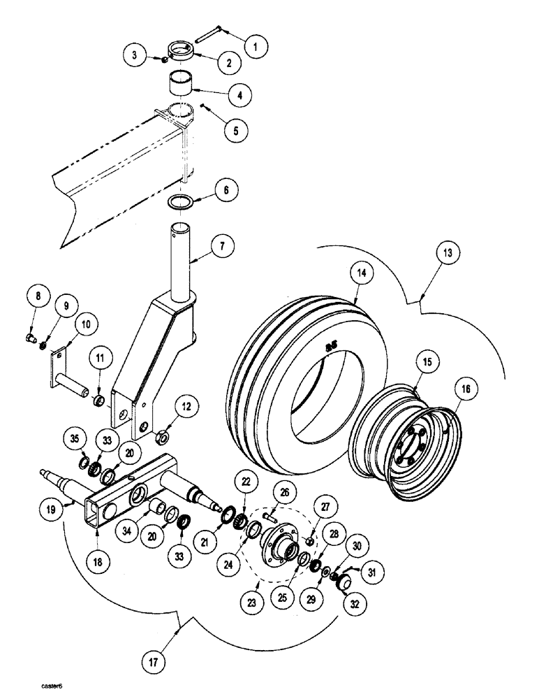 Схема запчастей Case IH SDX30 - (1.080.1) - CASTER - STANDARD 6 BOLT HUB (BSN CKB0028188) (NOT STANDARD ASN CBJ0007001) (12) - FRAME