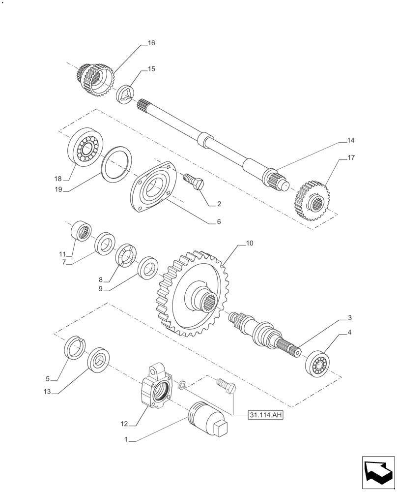 Схема запчастей Case IH FARMALL 140A - (31.110.AB) - SHAFT & GEAR - SINGLE SPEED (540 RPM) (31) - IMPLEMENT POWER TAKE OFF