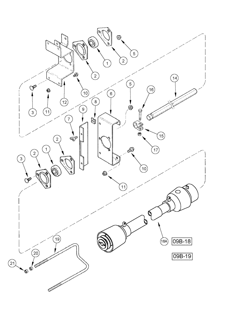 Схема запчастей Case IH 1020 - (09B-13) - KNIFE JACKSHAFT DRIVE - 15 AND 16.5 FOOT HEADERS (09) - CHASSIS/ATTACHMENTS