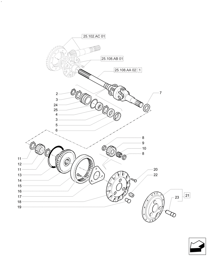 Схема запчастей Case IH FARMALL 140A - (25.108.AB[02]) - GEAR REDUCTION UNIT - FRONT AXLE - HEAVY DUTY (125 & 140 HP) (25) - FRONT AXLE SYSTEM