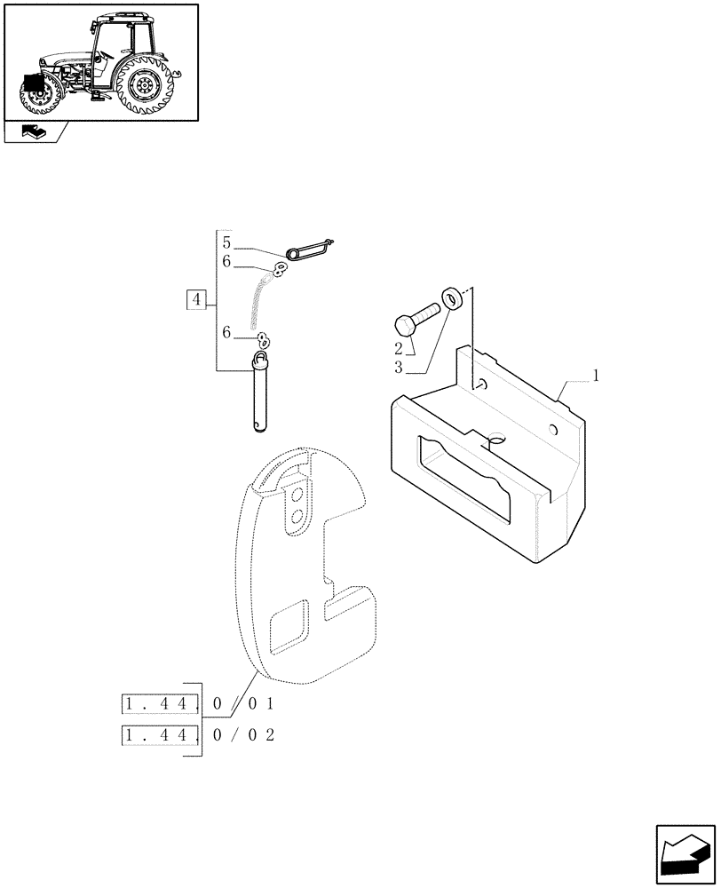 Схема запчастей Case IH FARMALL 85C - (1.44.0) - FRONT WEIGHT CARRIER WITH INTEGRATED TOW HOOK (VAR.330234) (04) - FRONT AXLE & STEERING