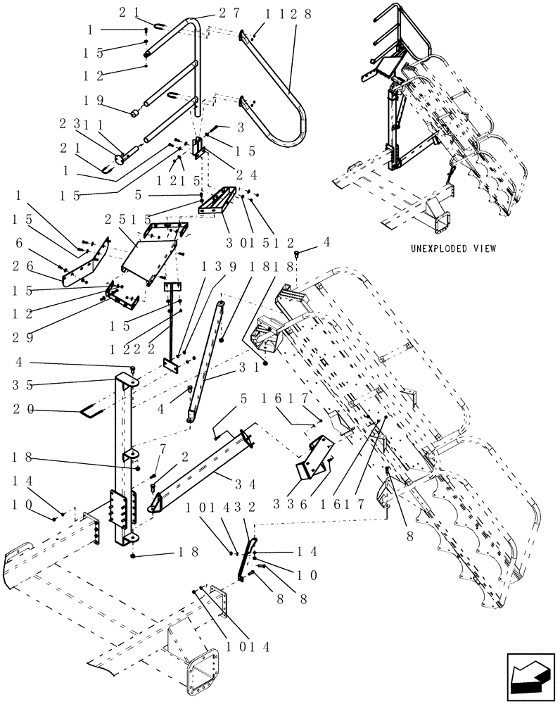 Схема запчастей Case IH ADX3260 - (E.30.A[03]) - REAR STAIRWAY PLATFORM E - Body and Structure