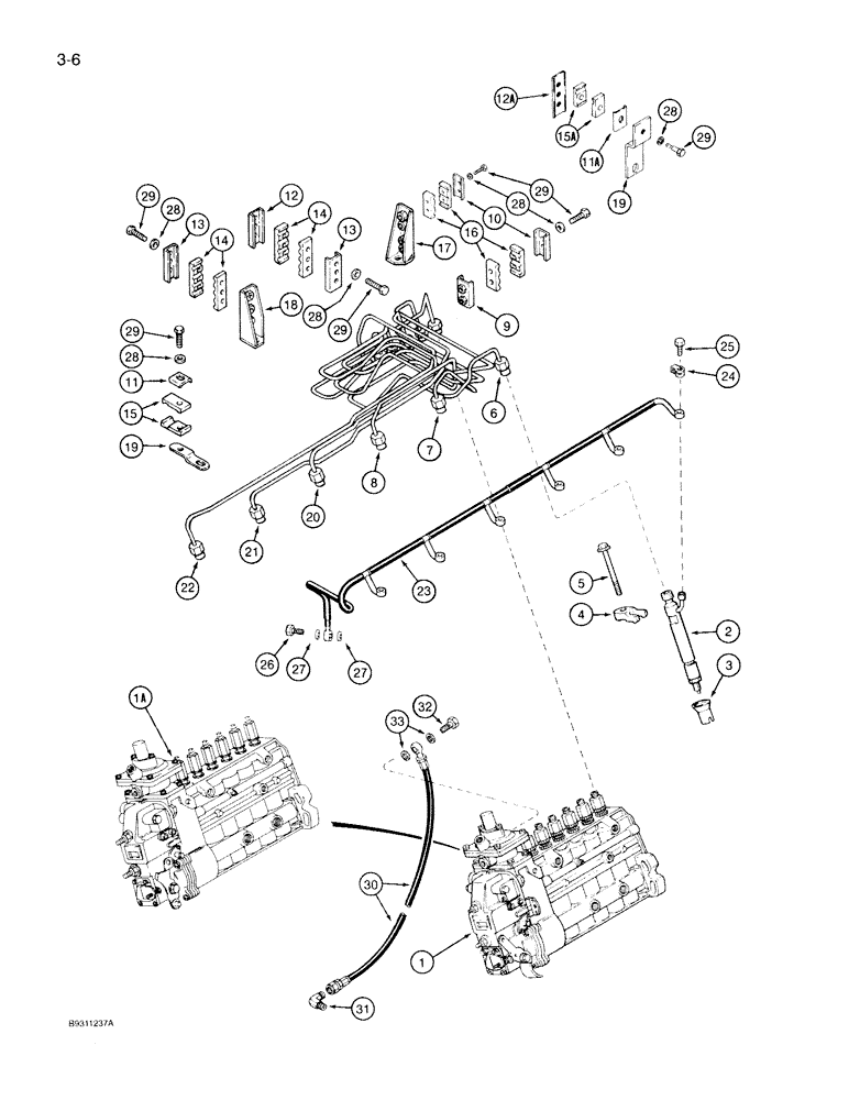 Схема запчастей Case IH 7150 - (3-006) - FUEL INJECTION SYSTEM, 6TA-830 ENGINE, J921232 PUMP ASSEMBLY (03) - FUEL SYSTEM