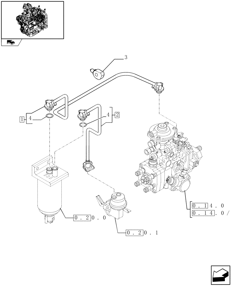 Схема запчастей Case IH FARMALL 95 - (0.20.3) - PIPING - FUEL (01) - ENGINE