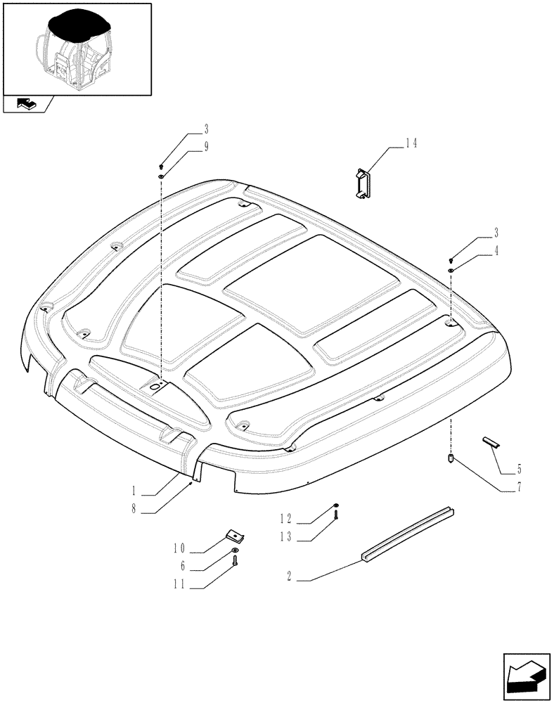Схема запчастей Case IH PUMA 195 - (1.94.0[01]) - EEAA ROOF WITH HIGH PROFILE LESS HIGH VISIBILITY PANEL - ROOF (10) - OPERATORS PLATFORM/CAB