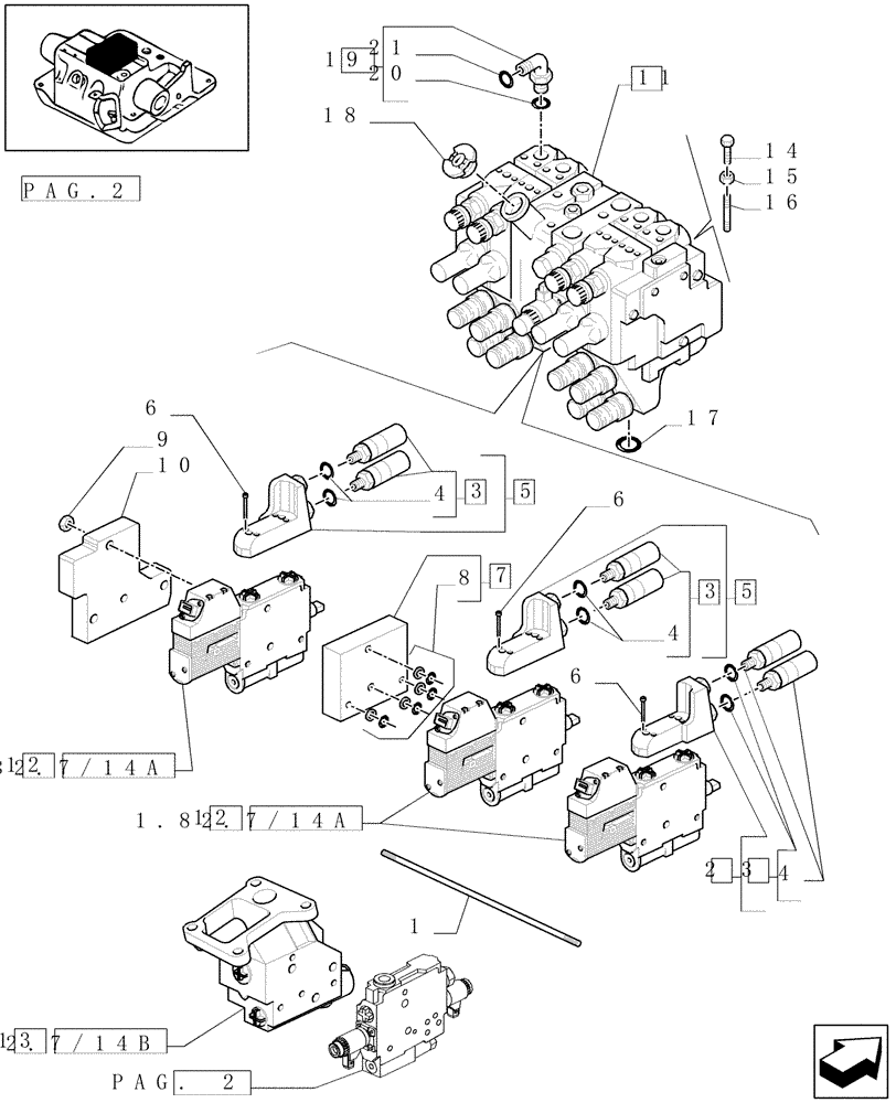 Схема запчастей Case IH MXM190 - (1.82.7/14[01]) - (VAR.252) BATTERY WITH FIVE CONTROL VALVES WITH ELECTRONIC CONTROL - C5504 (07) - HYDRAULIC SYSTEM