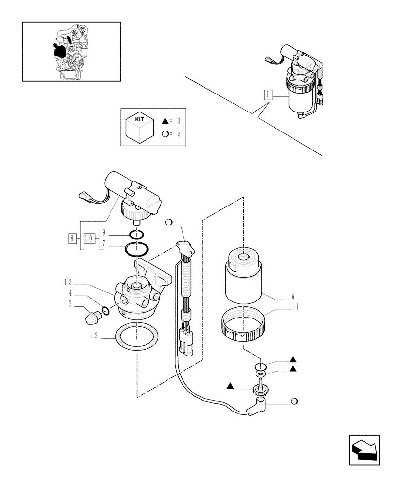 Схема запчастей Case IH MXM140 - (0.14.0/ A) - FILTER ASSEMBLY, FUEL/WATER (01) - ENGINE