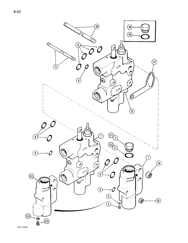 Схема запчастей Case IH 7140 - (8-052) - TWO CIRCUIT REMOTE VALVE AND COVER (08) - HYDRAULICS