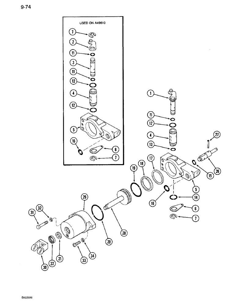 Схема запчастей Case IH 7110 - (9-074) - SEAT CYLINDER ASSEMBLY, AIR/OIL SUSPENSION SEAT (09) - CHASSIS/ATTACHMENTS