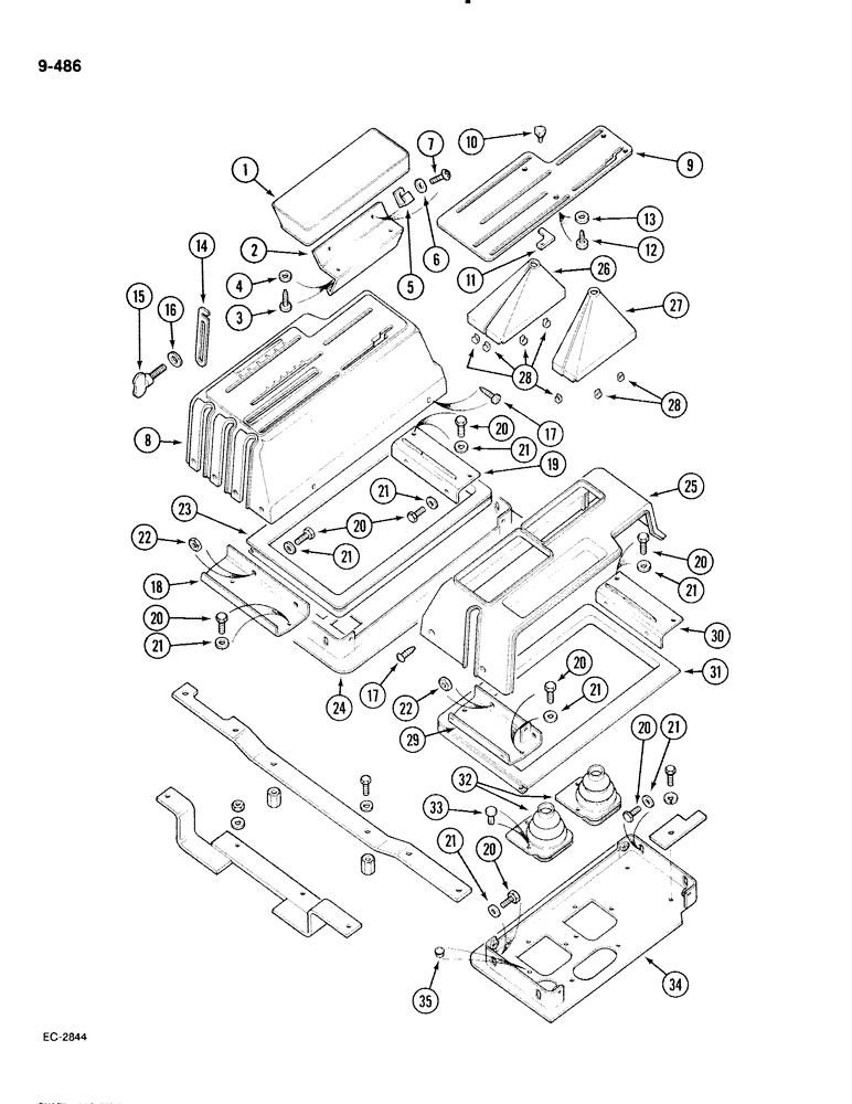 Схема запчастей Case IH 885 - (9-486) - CONTROL LEVER COVERS AND SUPPORTS, CAB (09) - CHASSIS/ATTACHMENTS