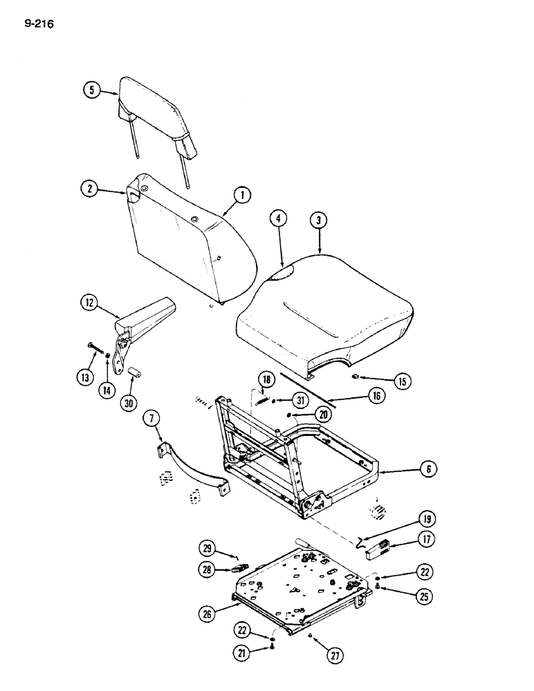 Схема запчастей Case IH 1620 - (9-216) - SEAT ASSEMBLY, BOSTROM (10) - CAB & AIR CONDITIONING